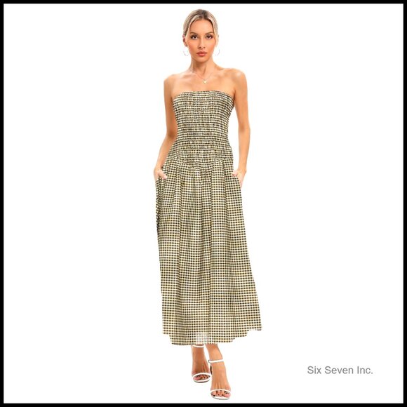 chinese dress ladies Printed Tube Maxi Dress White / S main image 1